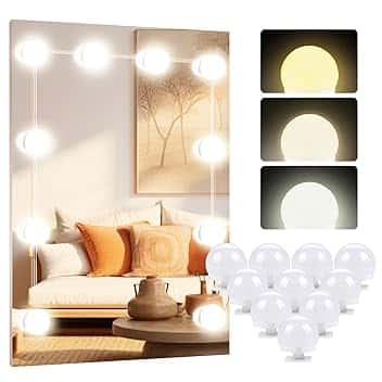 OSDUE USB Luci Specchio da Trucco, 10 Lampadine Dimmerabili Trucco Luci da Specchio LED Stile Hollywood 3 Modalità di Colore con Cavo di USB per a Specchio Cosmetico Lampada Specchio Bagno