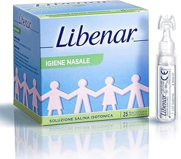 Libenar Soluzione Isotonica, Fisiologica Salina per Detersione di Naso, Occhi, Orecchie e per l'Inalazione in Aerosol, Adatto a Neonati e Bambini, Flaconcini Monouso da 5 ml, 25 Flaconcini