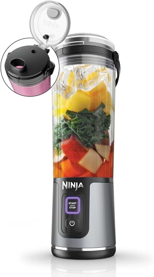 Ninja Blast Frullatore Portatile, 530 ml, con Coperchio e Beccuccio, Mini Frullatore Senza Fili, Ricaricabile, per Frullati, Trita Ghiaccio e Frutta Congelata, Nero, BC151EUBK
