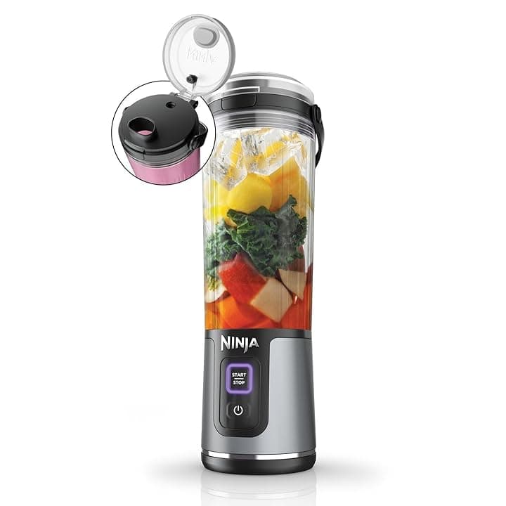 Ninja Blast Frullatore Portatile, 530 ml, con Coperchio e Beccuccio, Mini Frullatore Senza Fili, Ricaricabile, per Frullati, Trita Ghiaccio e Frutta Congelata, Nero, BC151EUBK