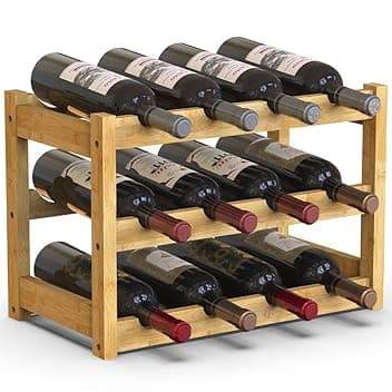 BAKAJI Cantinetta Portavino in Legno Bambù con 12 Scomparti per Vino Champagne, Portabottiglie da Terra, Cantina per Angolo Bar, Salotto, Cucina, Bistrot, Ristorante, 43.5 x 24 x 30 cm (Naturale)