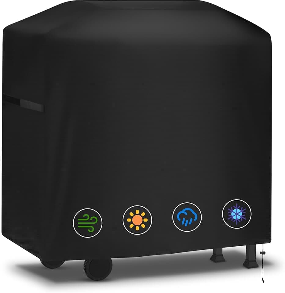 Copertura Barbecue da Esterno, Copri Barbecue da Esterno Impermeabile, Telo Copri Barbecue Esterno in Tessuto Oxford 420D, Resistente ai Raggi UV e agli Strappi, 117x66x117cm Nero