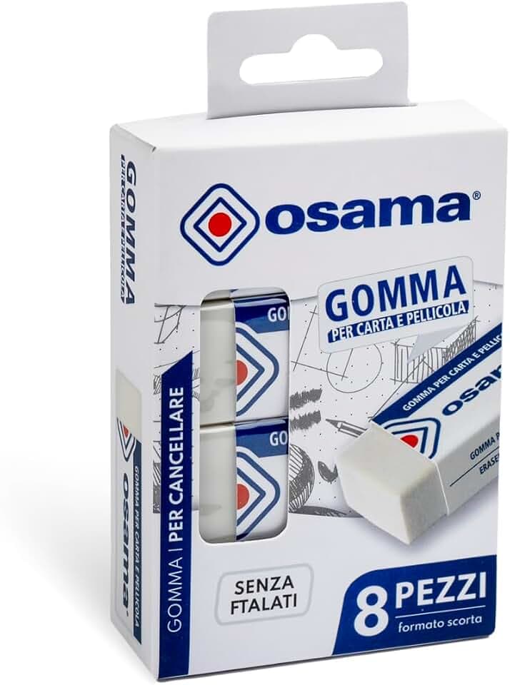 OSAMA - Gomme da Cancellare Set da 8 Pezzi per Cancelleria Scuola Ufficio Università e Cartoleria, Gomma da Cancellare per Materiale Scolastico e Cose per la Scuola, Gomma Matita Rifinisce Nitidamente
