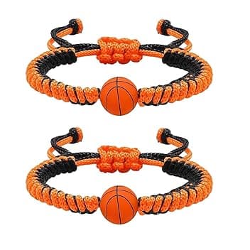 WIRZUL WIRZUL 2 Pezzi Braccialetto dell'amicizia, Corda nera e arancione, Ciondolo Pallacanestro in Silicone 3D, Bracciale da basket per ragazzi, Un per gli amanti del pallacanestro