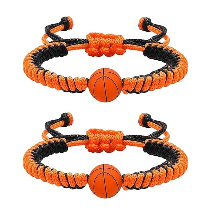 WIRZUL WIRZUL 2 Pezzi Braccialetto dell'amicizia, Corda nera e arancione, Ciondolo Pallacanestro in Silicone 3D, Bracciale da basket per ragazzi, Un per gli amanti del pallacanestro