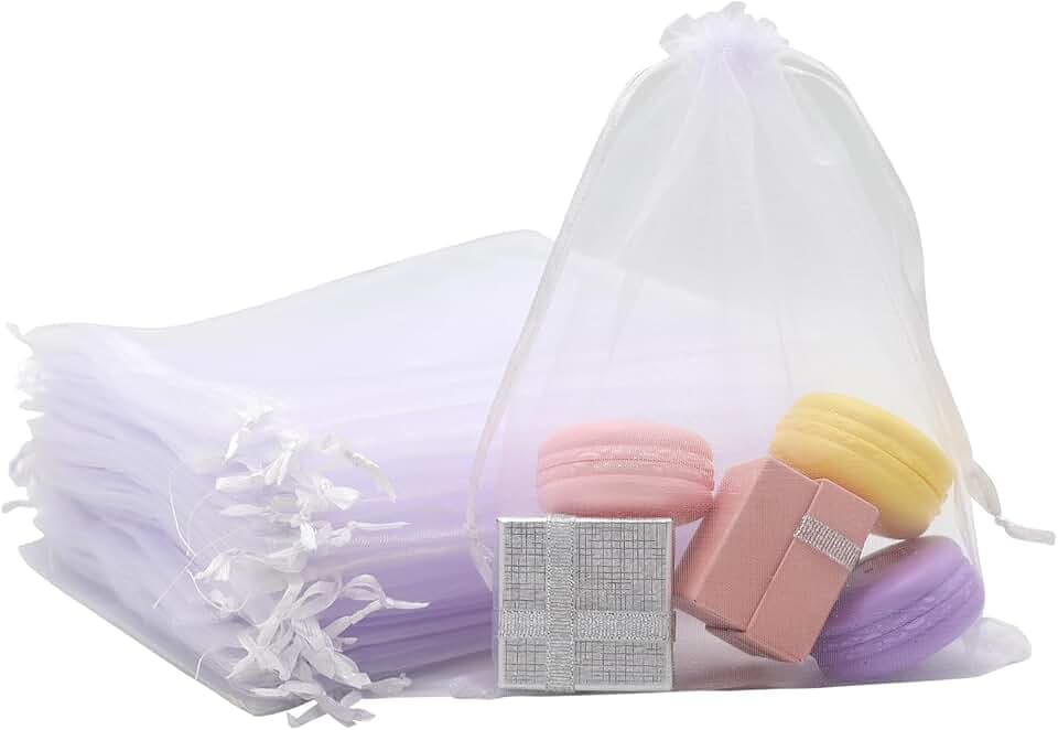 JRSHIRLEYLTD JRSHIRLEYLTD Sacchetti di organza bianchi, 50 pezzi, 15 x 20 cm, con coulisse, per gioielli, dolci, nozze