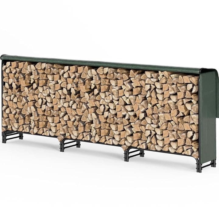 VOUNOT® Legnaia da Esterno in Metallo, Ripiano per Legna da Ardere, Portalegna con Copertura Impermeabile, 300 x 116 x 36 cm, Verde