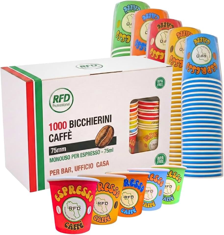 RFD 1000 Bicchieri di Carta Caffe 75 ml - Maxi Scorta Tazzine Monouso bicchierini caffè Anti-Perdita – Ideali per Espresso, Ufficio e Bar – Biocompostabili Made in Italy