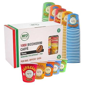 RFD 1000 Bicchieri di Carta Caffe 75 ml - Maxi Scorta Tazzine Monouso bicchierini caffè Anti-Perdita – Ideali per Espresso, Ufficio e Bar – Biocompostabili Made in Italy