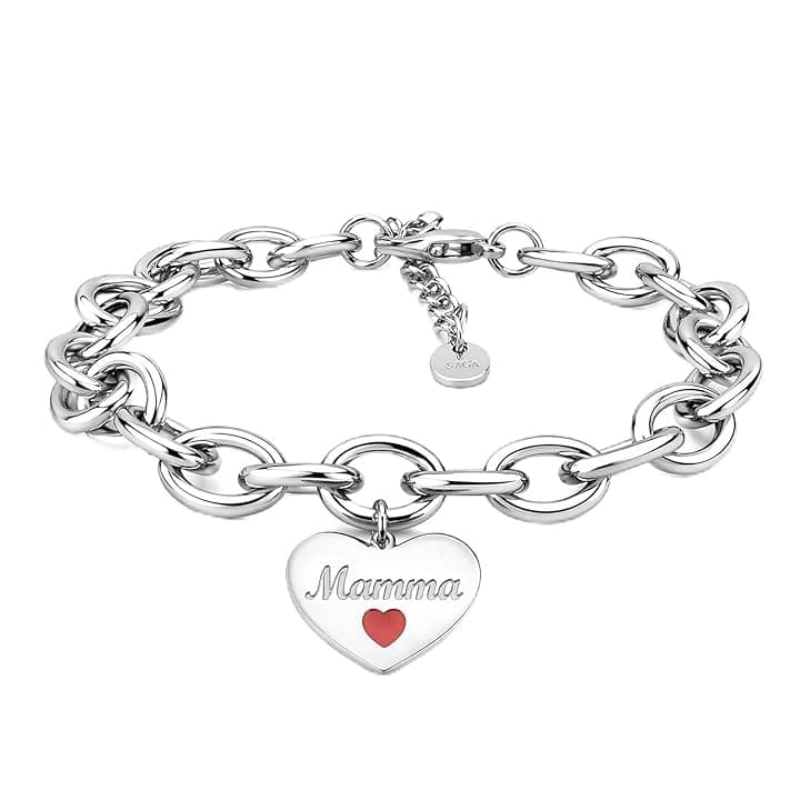 SAGA GIOIELLI Bracciale Donna Catena Acciaio Cuore Regalo Festa Della Mamma