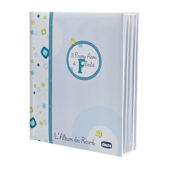 Chicco Libro Nascita Per Neonati E Bambini, Album dei Ricordi, Diario Con Spazi Per Note E Fotografie, Azzurro, 27.5x25x3 cm, Idea Regalo