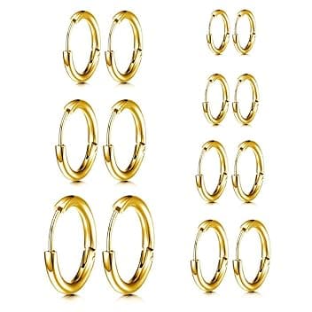 COYUN COYUN 7 Paia Orecchini Argento a Cerchio per Uomo e Donna, Orecchini Acciaio Inossidabile di Orecchini Cerchio Piccoli per Unisex Ipoallergenici Orecchini (Oro)