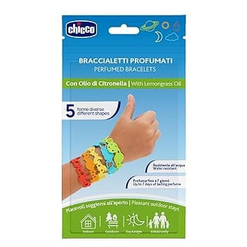 Chicco Braccialetti Profumati alla Citronella per Bambini e Adulti, Colorati e Divertenti, Ideali per Polsi e Caviglie, Fragranza Naturale di Origine Vegetale, Confezione Multipack da 5 Pezzi