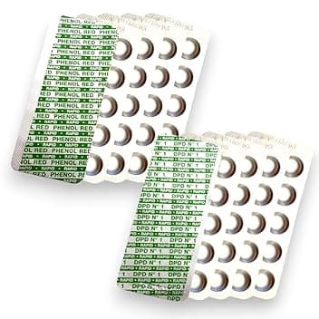 Pastiglie di ricambio per tester piscina 100 pezzi | 50x DPD1 cloro libero/bromo + 50x Phenol Red pH | Pastiglie Rapid per test colorimetrico piscina, spa e idromassaggio
