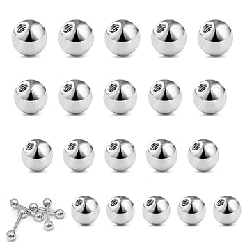 IBXWMNG 20 Pezzi Palline di ricambio per piercing, filettatura 14G / 1,6 mm, diametro pallina 3/4/5/6 mm, in acciaio inox, adatte per labbro, setto, helix, sopracciglio e ombelico