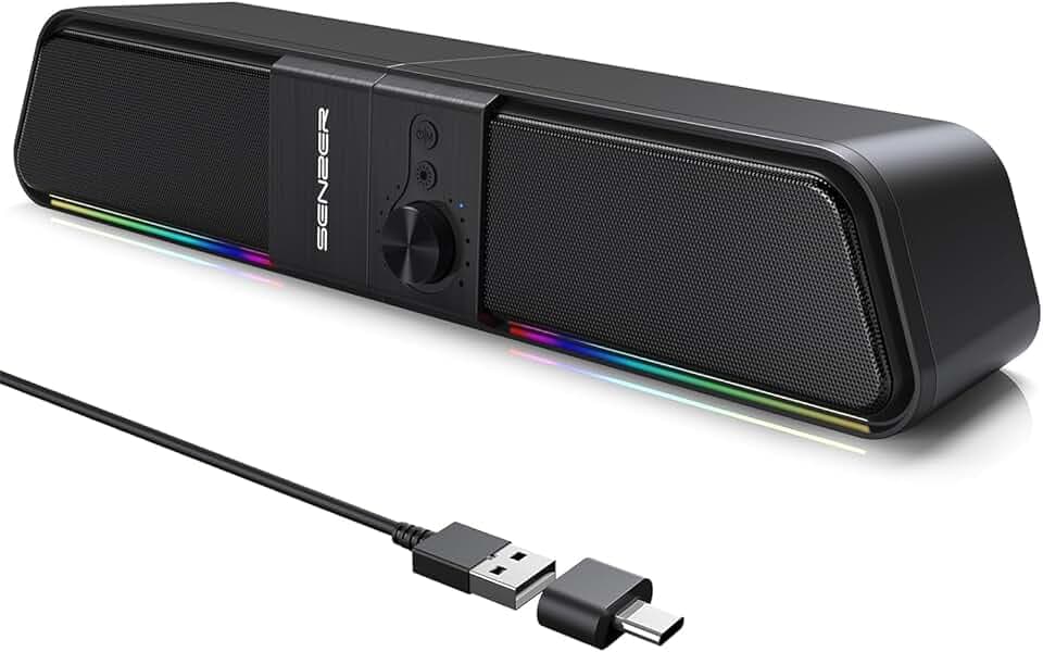 Senzer CS20 Casse Pc, Casses Usb Bluetooth Flowing LED Gaming SoundBar, Casse per Pc Computer Portatile (Not 3.5Aux)