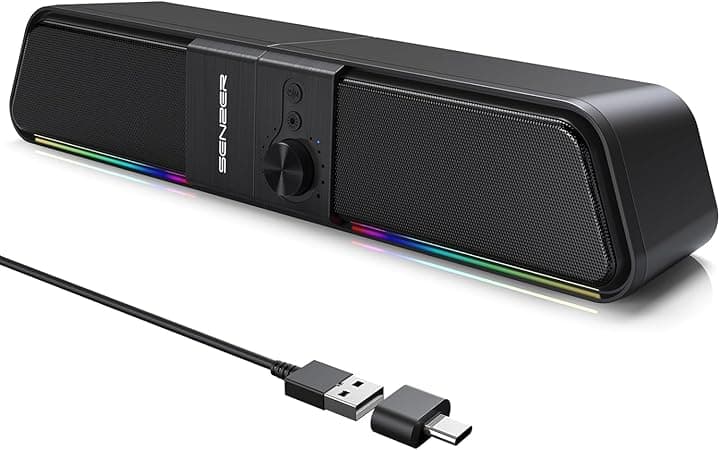 Senzer CS20 Casse Pc, Casses Usb Bluetooth Flowing LED Gaming SoundBar, Casse per Pc Computer Portatile (Not 3.5Aux)