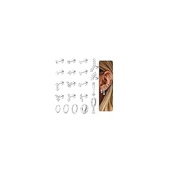 LOLIAS 20Pcs Piercing Orecchio Acciaio Chirurgico Set Orecchio Donna Orecchini Cerchio Piccoli Orecchini a Bottone Conch Piercing Cartilagine Orecchini Piercing Trago Helix Piercing Argento Oro