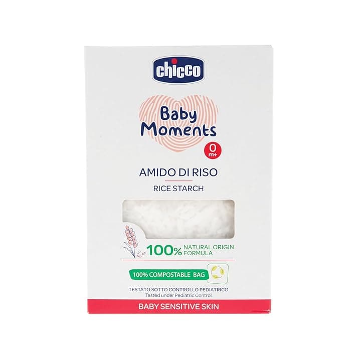 Chicco Baby Moments Amido di Riso, Lenitivo e Rinfrescante, Pulizia Gentile Senza Irritare o Asciugare La Pelle, Azione Emolliente, Bagnetto Neonato, Talco, 250 Gr, 0 Mesi+