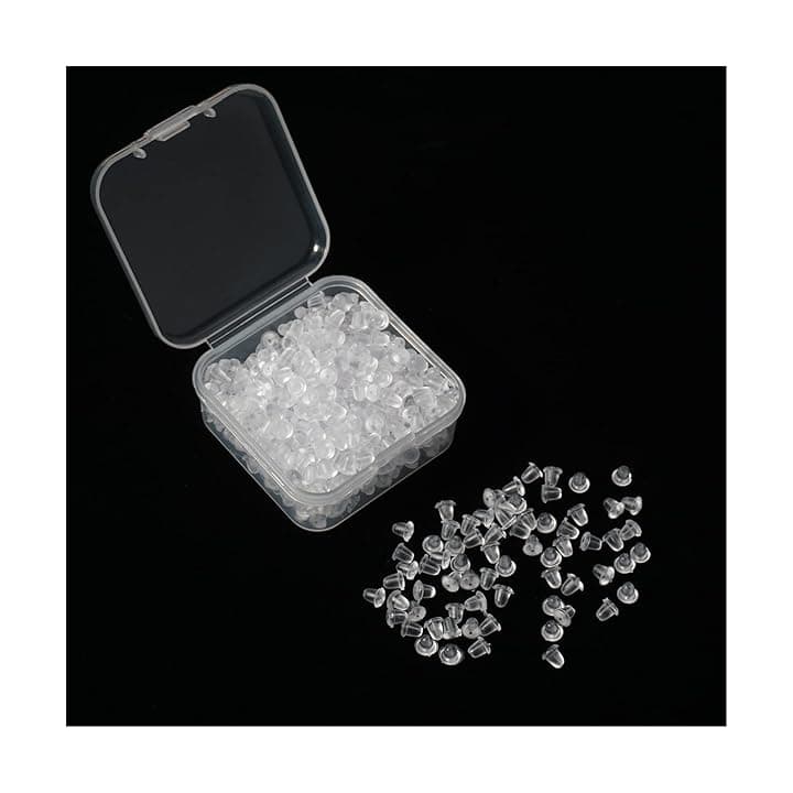 PlandleLee 500 Pezzi Fermagli per Orecchini in Silicone 4 x 4 mm Trasparenti Tappo Antiallergico per Orecchini in Silicone con Scatola di Immagazzinamento