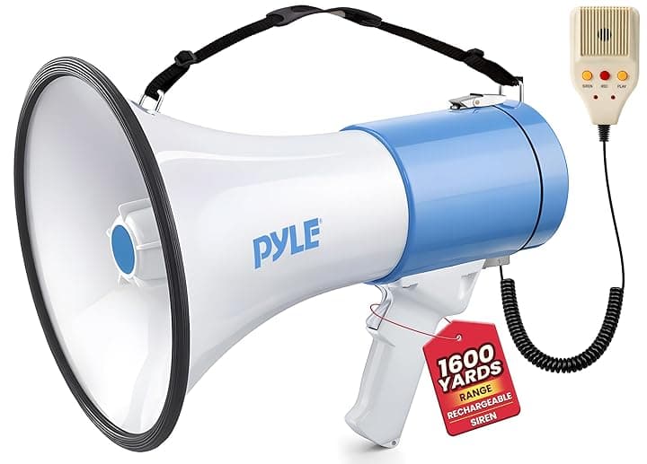 Pyle Megafono Portatile PA, Megafono Sirena Integrata 50 Watt Batteria Ricaricabile, Funzione di Registrazione 10 Sec per Sport e Sicurezza