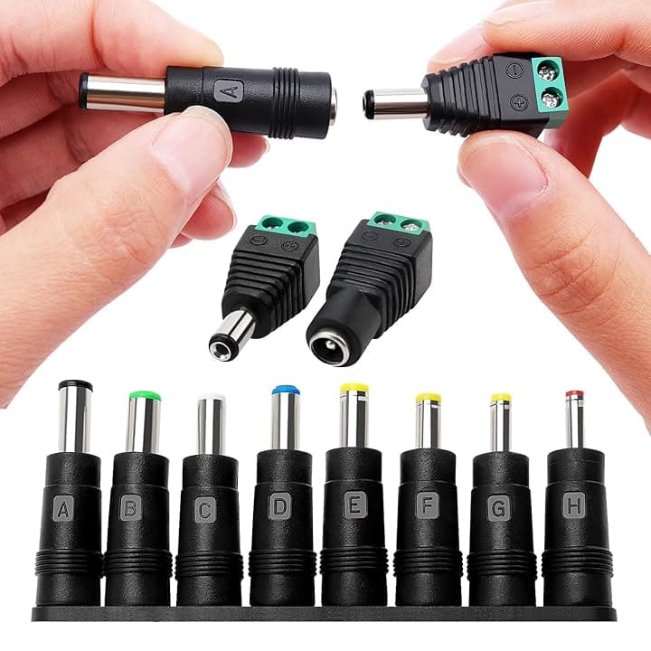 8 in 1 Adattatore di Alimentazione DC Universale, 5.5x2.1 mm Femmina a Maschio Adattatore Jack Connettore, DC Barrel Connettore Tips, con Connettore CC Maschio Femmina, per Ventilatori, Router