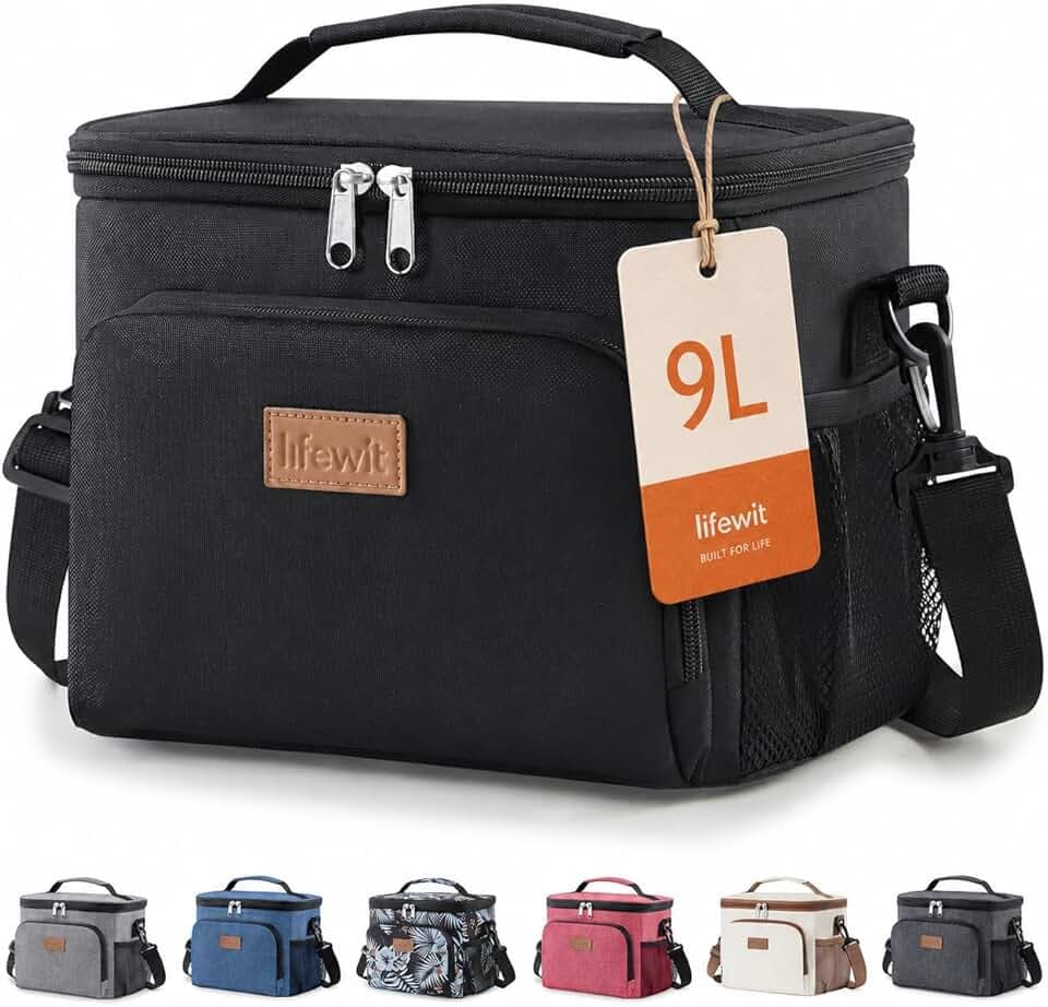 Lifewit Borsa Termica Porta Pranzo, Borse Frigo Piccola Pranzo Ufficio per Uomo e Donna, Impermeabile Lunch Bag con Tracolla, Frigoriferi da Campeggio per Lavoro, Mare, Viaggio, Nero, 9L