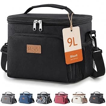 Lifewit Borsa Termica Porta Pranzo, Borse Frigo Piccola Pranzo Ufficio per Uomo e Donna, Impermeabile Lunch Bag con Tracolla, Frigoriferi da Campeggio per Lavoro, Mare, Viaggio, Nero, 9L