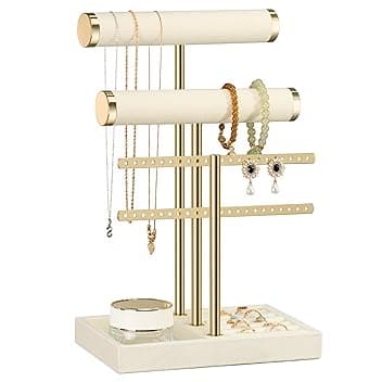 Josmimic Josmimic Supporto per Gioielli Bracciali con 3 Livelli – Rimovibile per Gioielli in Velluto, Supporto per Braccialetto, Collana, Orologi, Anelli, Beige