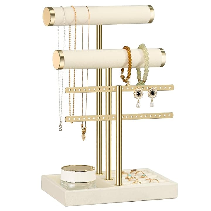 Josmimic Josmimic Supporto per Gioielli Bracciali con 3 Livelli – Rimovibile per Gioielli in Velluto, Supporto per Braccialetto, Collana, Orologi, Anelli, Beige