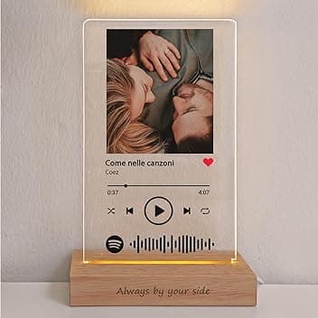 LAC Lampada Spotify Personalizzata con Foto – Targa Spotify Glass Personalizzato Regalo Fidanzato e Fidanzata | Lampada con Foto Regalo Anniversario per Lui e per Lei