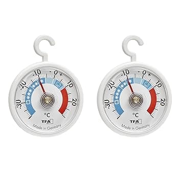 TFA Dostmann Termometro analogico da frigorifero con gancio, set di 2, 95.1036, con zone di raffreddamento, congelatore e cella frigorifera per il controllo della temperatura, fino a -40 °C, bianco
