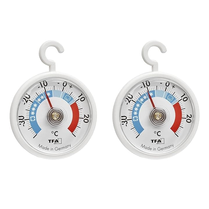 TFA Dostmann Termometro analogico da frigorifero con gancio, set di 2, 95.1036, con zone di raffreddamento, congelatore e cella frigorifera per il controllo della temperatura, fino a -40 °C, bianco