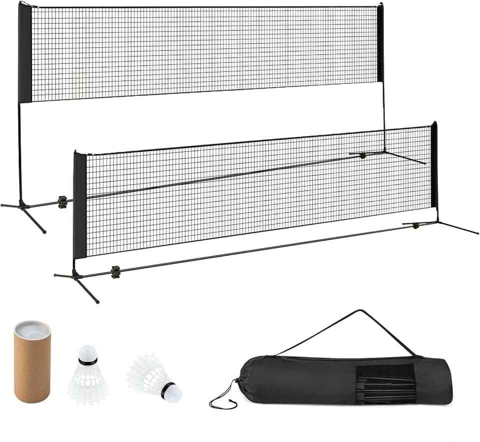 COSTWAY Rete da Badminton 310/420/510 cm Portatile e Regolabile in Altezza, Rete da Badminton con 2 Volani, Tappi per Piedi, Morsetti e Borsa, per Pallavolo e Pickleball
