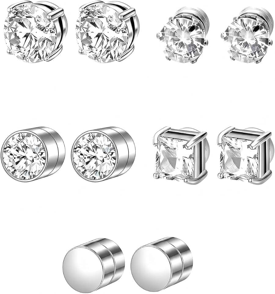 5 Paia Orecchini Magnetici Uomo, Orecchini Senza Buco in Circonio, 6mm | Chiusura Salda & Design Minimal | Comfort Anallergico per Uso Giornaliero, Idea Regalo