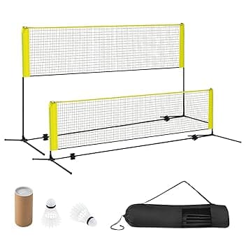 COSTWAY Rete da Badminton 310/420/510 cm Portatile e Regolabile in Altezza, Rete da Badminton con 2 Volani, Tappi per Piedi, Morsetti e Borsa, per Pallavolo e Pickleball