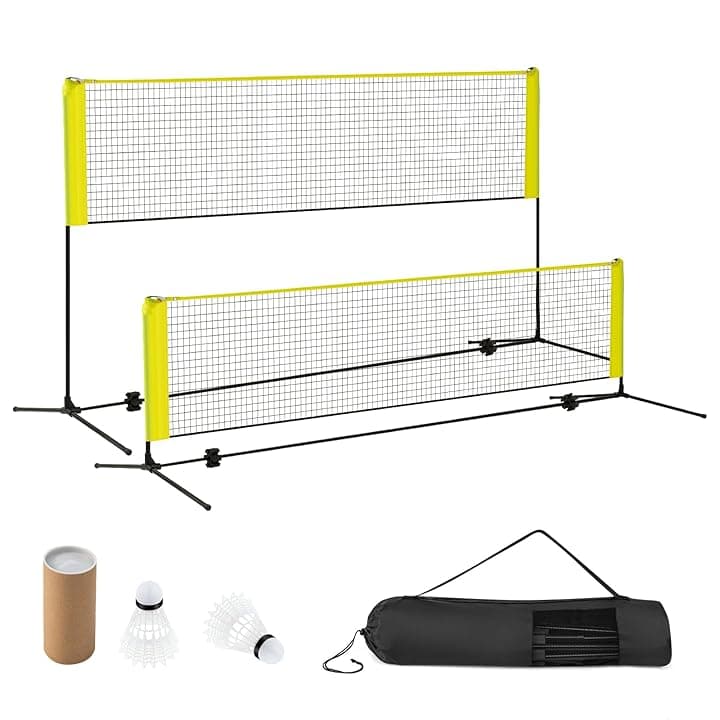 COSTWAY Rete da Badminton 310/420/510 cm Portatile e Regolabile in Altezza, Rete da Badminton con 2 Volani, Tappi per Piedi, Morsetti e Borsa, per Pallavolo e Pickleball