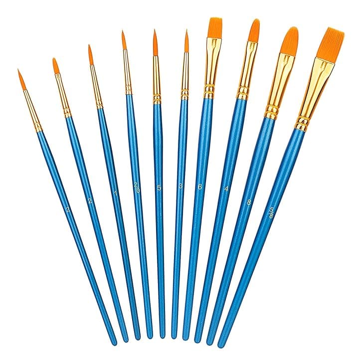Amazon Basics Set di pennelli per dipingere, 10 diverse misure, per artisti, adulti e bambini, Confezione singola, Blu The Nordic Swan Ecolabel