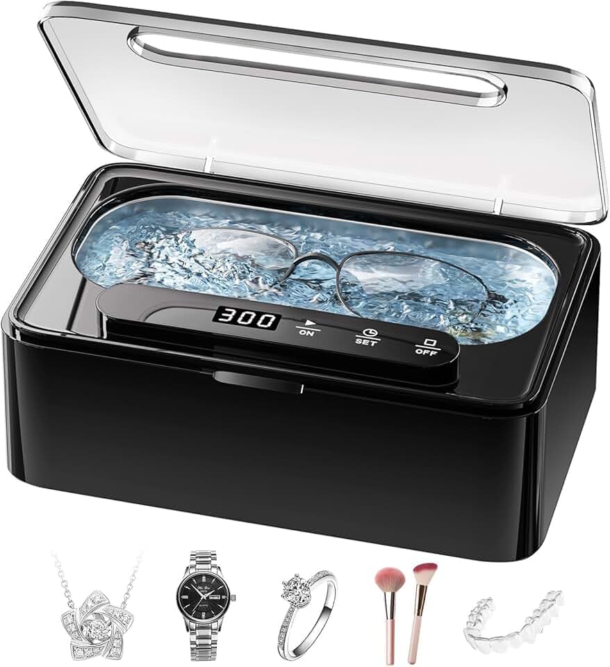 Phniti Pulitore Ultrasuoni, Ultrasonic Cleaner da 47KHz, Pulitore Ultrasuoni Apparecchio Denti 330ml Portatile con 3 Modalità da Pulitore Ultrasuoni Gioielli per Occhiali, Gioielli, Protesi Dentarie, Anelli