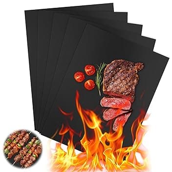 Tappetino Barbecue Accessori BBQ, 5 pezzi BBQ Griglia Tappetini 40x30 cm, riutilizzabile e facile da pulire, Stuoie Barbecue Antiaderente resistente al calore, per barbecue a gas, griglia a carbone