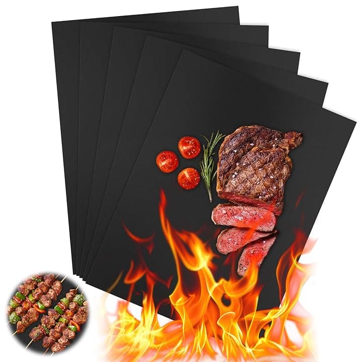 Tappetino Barbecue Accessori BBQ, 5 pezzi BBQ Griglia Tappetini 40x30 cm, riutilizzabile e facile da pulire, Stuoie Barbecue Antiaderente resistente al calore, per barbecue a gas, griglia a carbone
