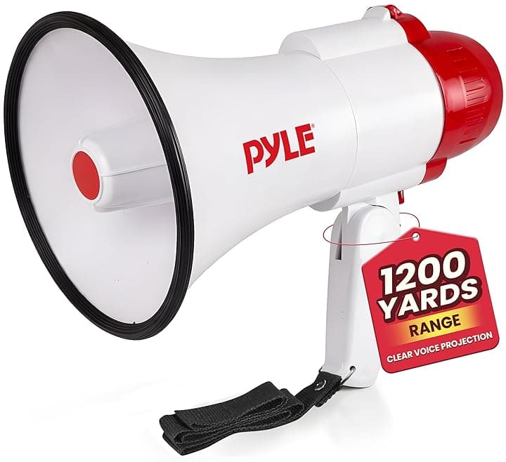 Pyle Megafono Leggero con Sirena Integrata, Megafono Portatile Controllo Volume Regolabile e Portata fino a 730 Metri, Sport, Calcio, Basket, Baseball, Fans e Allenatori e Sicurezza