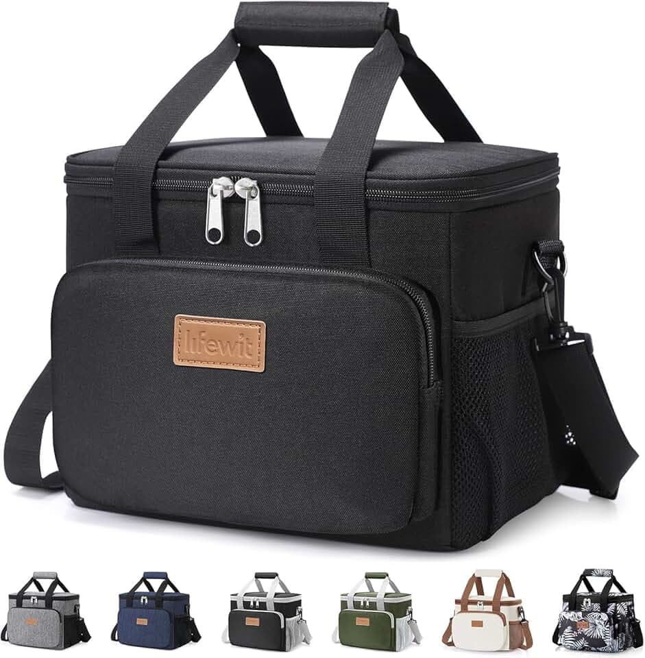 Lifewit Borsa Termica Porta Pranzo 9L(12 Lattine), Medio Borse Frigo Pranzo Ufficio per Uomo e Donna, Lunch Bag per Lavoro, Mare, Viaggio, Spiaggia, Nero