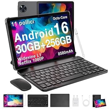 DOOGEE U11 PRO 2025 Tablet Android 16 Gemini AI, 30GB+256GB/2TB Tablet con Tastiera, 8580mAh 7.9mm Thin, T7200 Octa Core Tablets con Penna, 90Hz 1080P Tablets 11 Pollici, Widevine L1/Mouse/Case