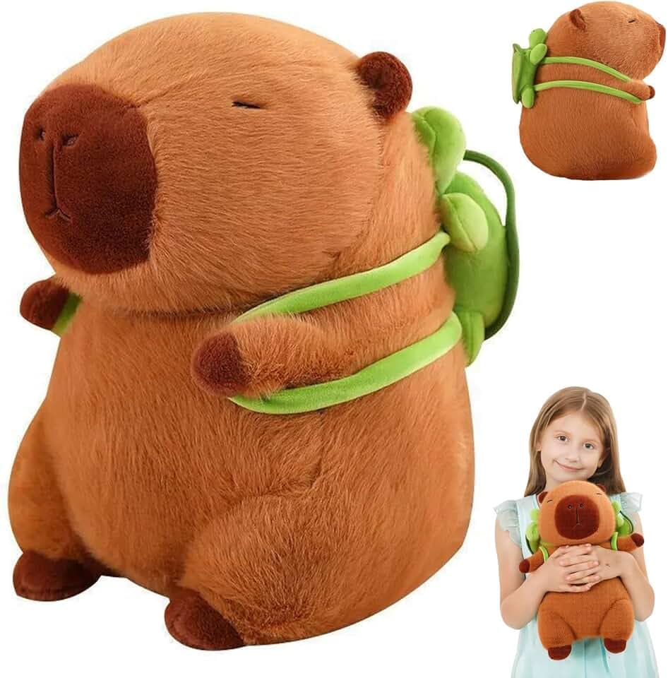 Capybara Peluche, 25cm Capybara Peluche Bambola, Capibara Plush Con Zaino Tartaruga, Morbido E Carino, Realistico Animale Peluches Capibara, Compleanno Regalo Per Ragazzi Ragazze