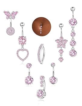 Milacolato Piercing Ombelico Acciaio Chirurgico, Set di 8 Navel Piercings, Gioielli Pendenti per la Cute a Fiore, Cuore e Farfalla, Gioielli per Gioiello per l'Addome Clicker per Donne e Ragazze