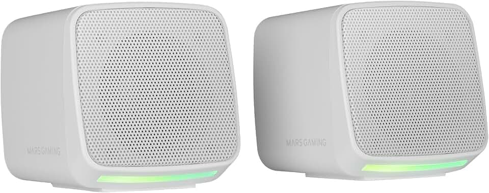 MARSGAMING MS-PRO, Altoparlanti Compatti 10W, RGB Flow Dinamica, Altoparlante PC con Controllo del Volume e Ingresso Jack 3.5mm, Altoparlanti Gaming Compatibili PC/Mac/Smartphone/Tablet, Bianco