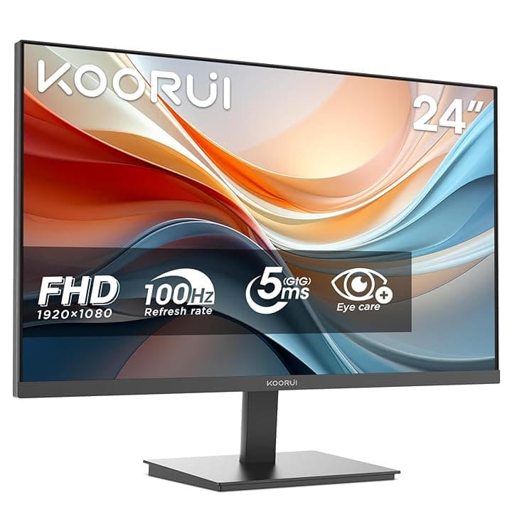 KOORUI E2412F Monitor PC 24 pollici, Full HD VA 100HZ, 5ms, 1920x1080, Schermo PC HDMI1.4 e VGA, VESA 100x100 mm, Adaptive Sync, Inclinazione Regolabile, Pannello ultra Sottile