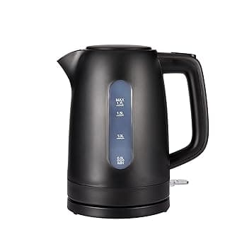 Amazon Basics Bollitore Elettrico 1,7L, 2200 W, Senza BPA con Base a 360°, Spegnimento Automatico e Filtro Anticalcare Estraibile, Nero Opaco