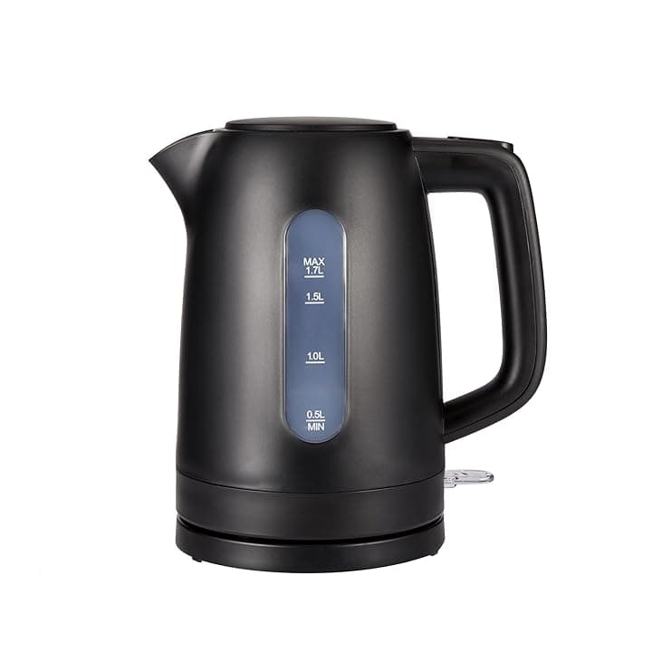 Amazon Basics Bollitore Elettrico 1,7L, 2200 W, Senza BPA con Base a 360°, Spegnimento Automatico e Filtro Anticalcare Estraibile, Nero Opaco
